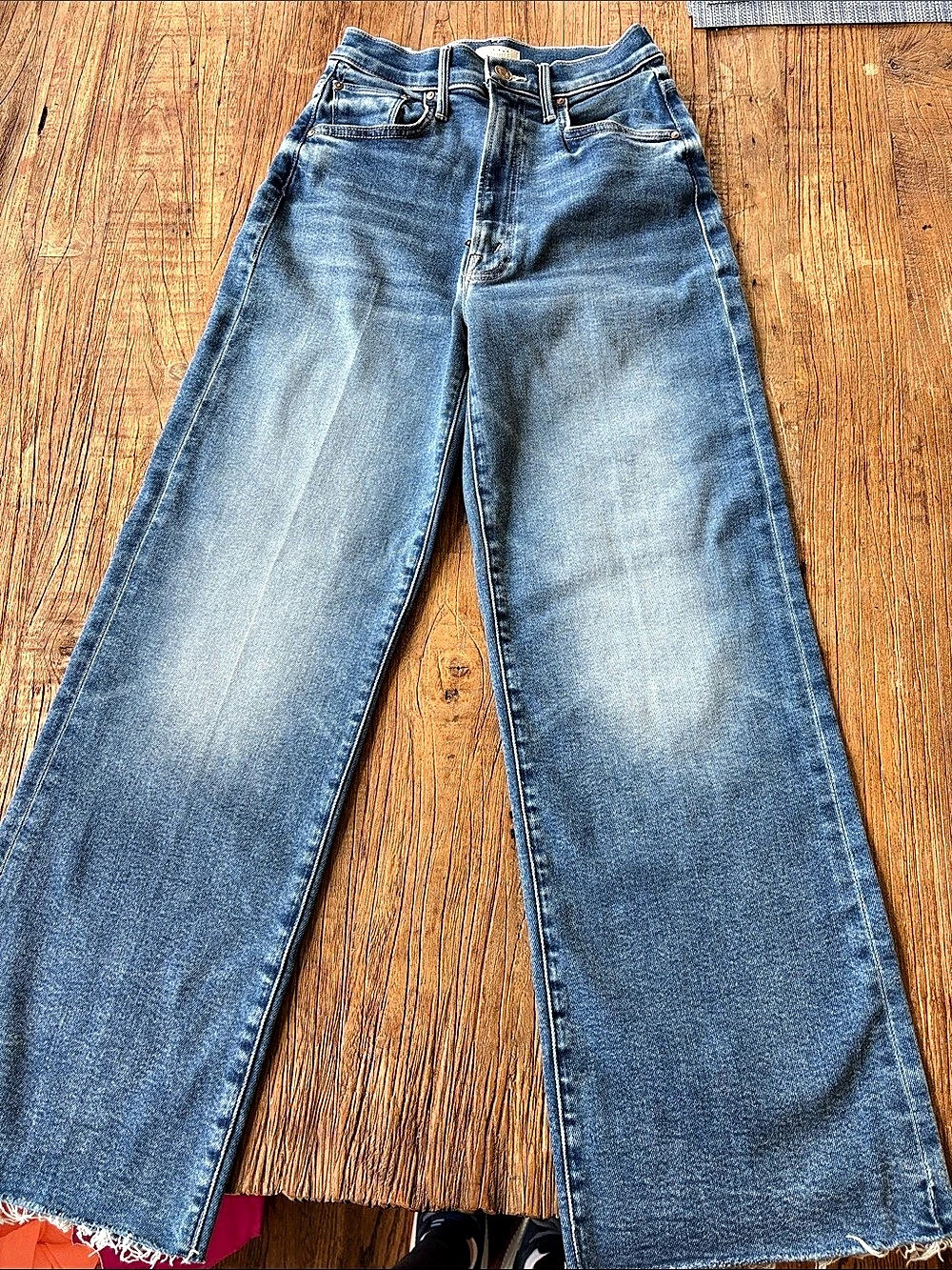 Mother The Maven Ankle Fray Wide Leg Jeans Blue Waist 24